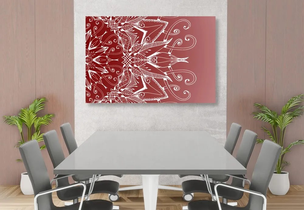 Stampa su tela – Mandala bianco su sfondo bordeaux