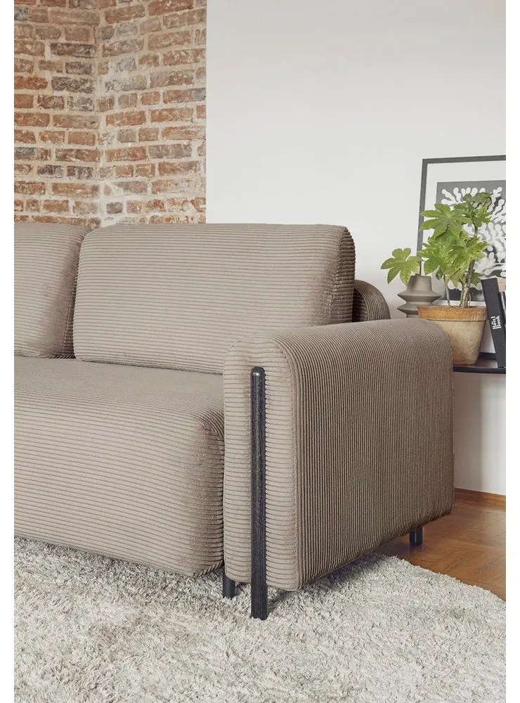 Divano marrone chiaro allungabile/con contenitore e rivestimento in velluto a coste 244 cm Arcadova – ELTAP