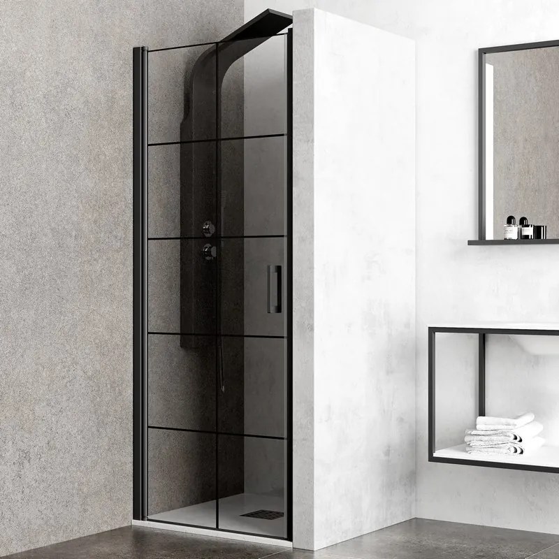 Nicchia doccia battente 90 cm telaio nero e serigrafia nera NICO-B3000 - KAMALU