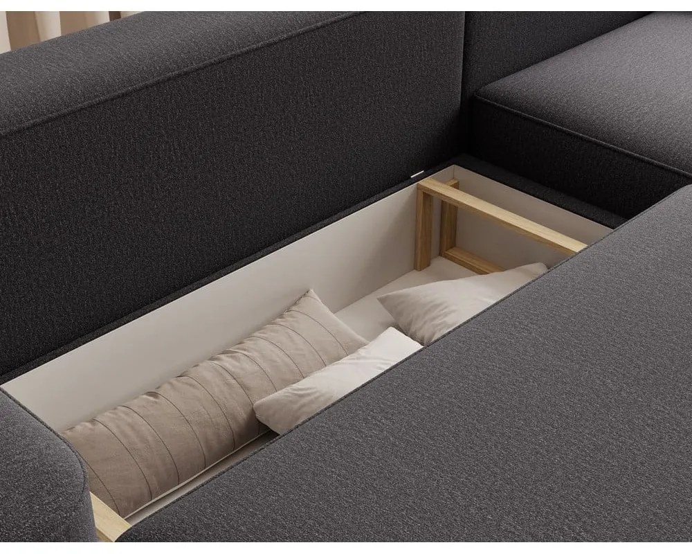 Divano angolare grigio scuro allungabile/con contenitore (con penisola a destra/con chaise lounge) e rivestimento in ciniglia Aurumm – ELTAP