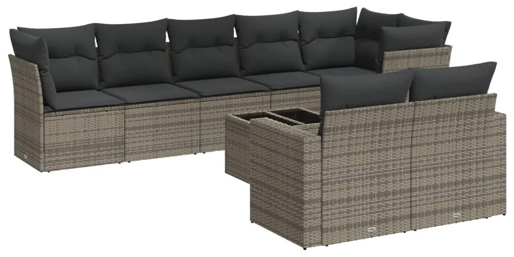 Set divano da giardino 9 pz con cuscini grigio in polyrattan