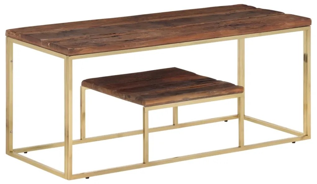 Tavolino Dorato İn Acciaio Inox E Traverse İn Legno Massello /