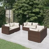 Set Divani da Giardino 6 pz con Cuscini in Polyrattan Marrone 3102298