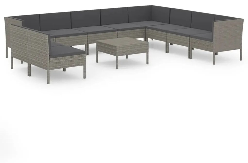 Set divani da giardino 11 pz con cuscini in polyrattan grigio