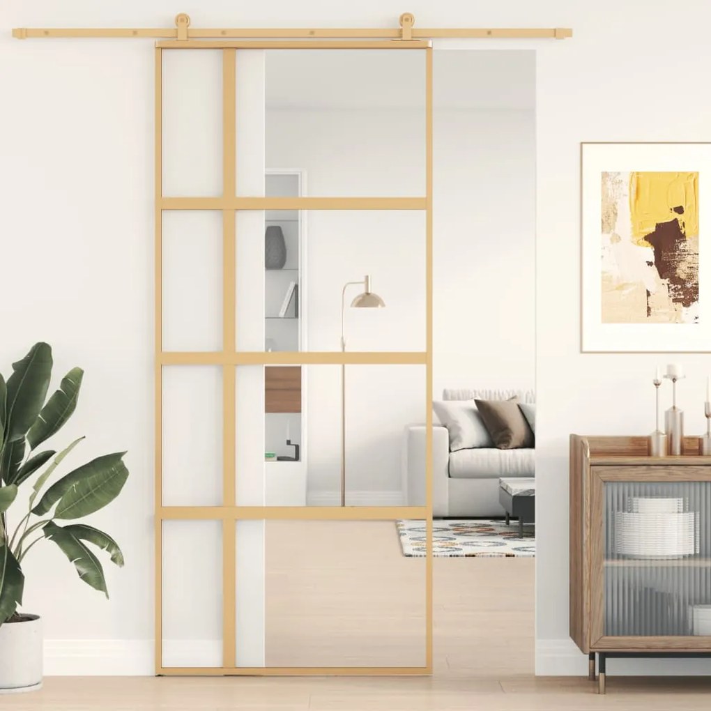 Porta Scorrevole Dorata 90x205 Vetro Trasparente Esg Alluminio /