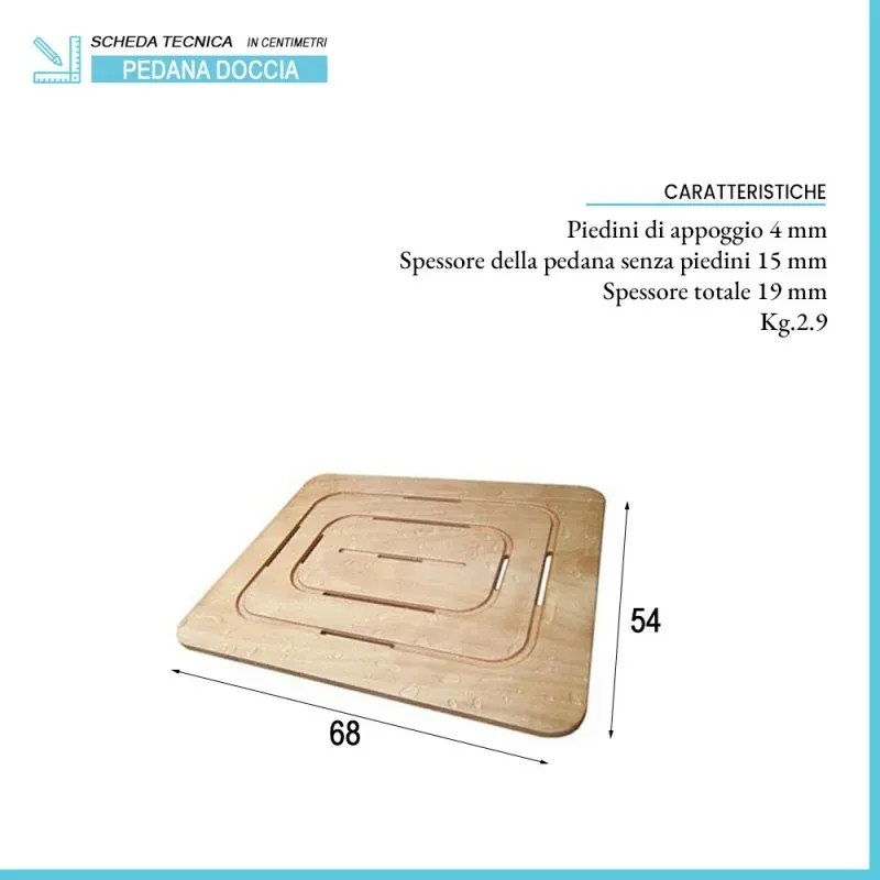 Pedana doccia in legno marino 54x68 antiscivolo per piatto doccia 70x90