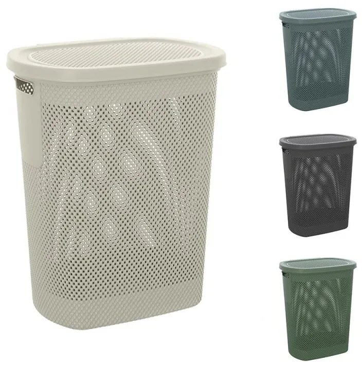 Cesto portabiancheria con coperchio in plastica bianca 58 lt Kamala
