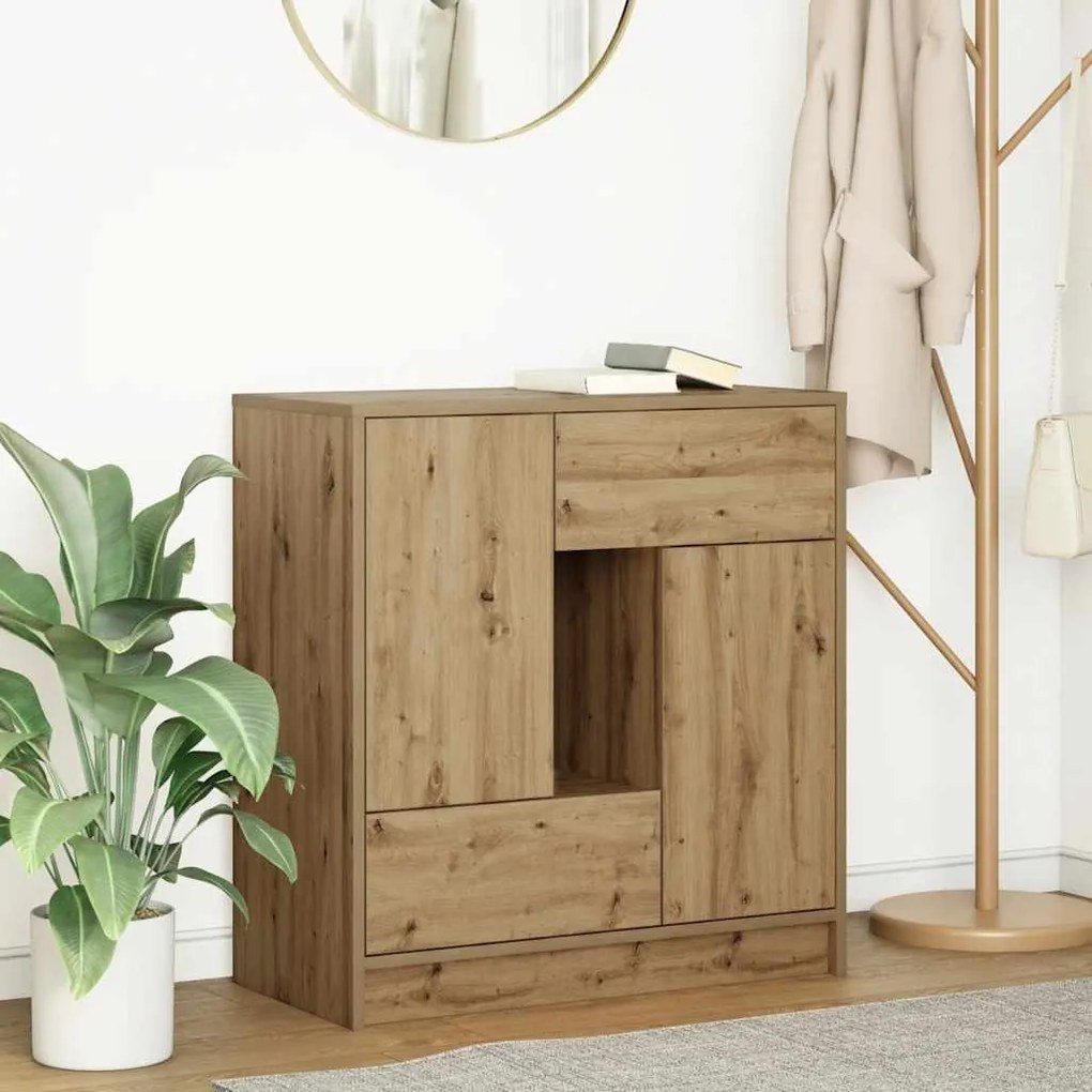 Credenza Con Cassetti E Ante Rovere Artigianale 70,5x34x74,5 Cm /