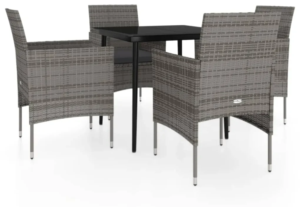Set da pranzo da giardino 5 pz con cuscini grigio e nero