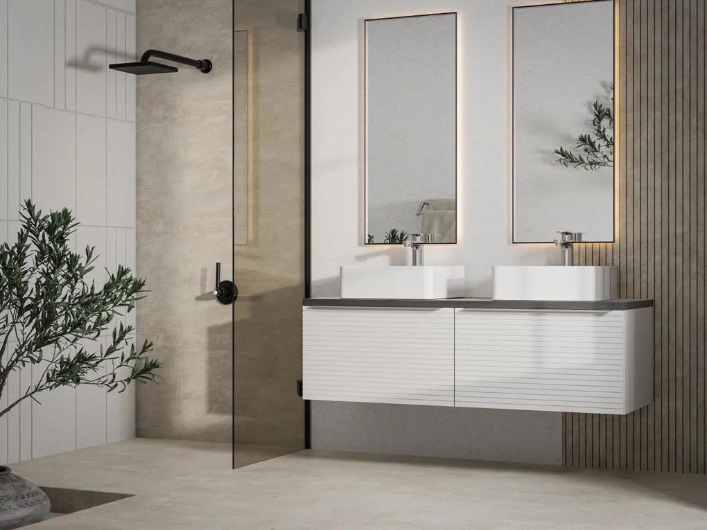 Mobile per bagno sospeso scanalato con lavabo singolo da appoggio 120 cm Bianco - LATOMA