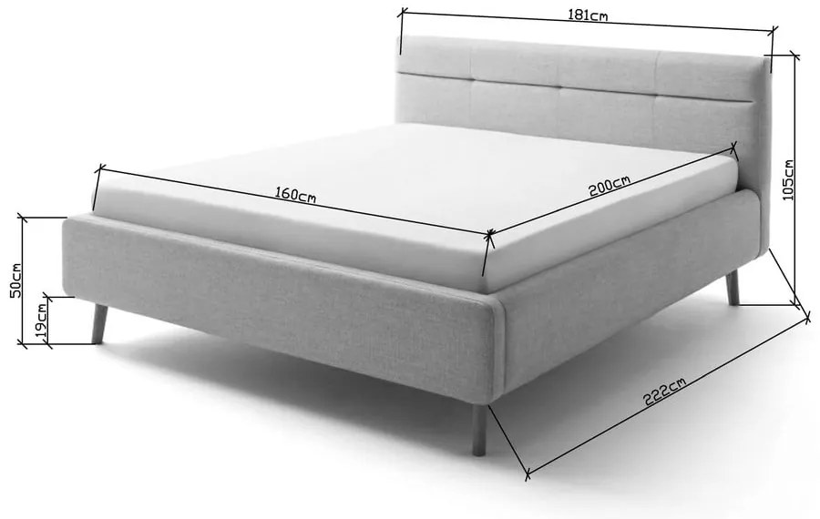 Letto matrimoniale imbottito grigio con contenitore con rete inclusa 160x200 cm Lotte – Meise Möbel