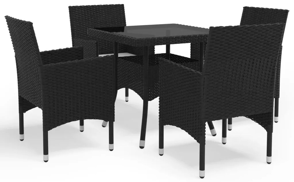 Set mobili da pranzo per giardino 5 pz nero polyrattan e vetro