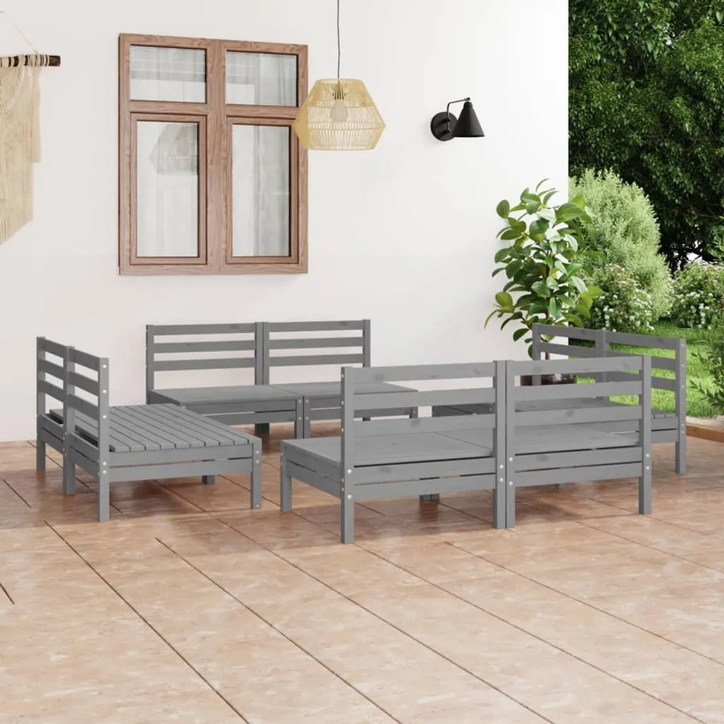 Set divani da giardino 8 pz grigio in legno massello di pino