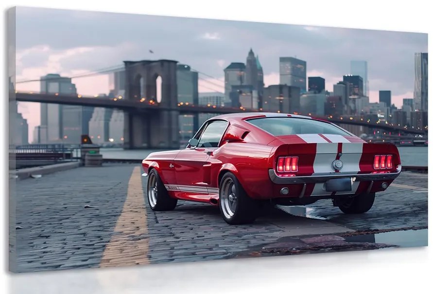 Quadro su tela – Mustang con panorama di New York