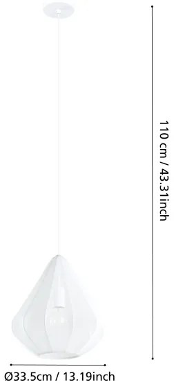 Eglo 43996 - Lampadario a sospensione con filo DOLWEN 1xE27/40W/230V diametro 33,5 cm bianco