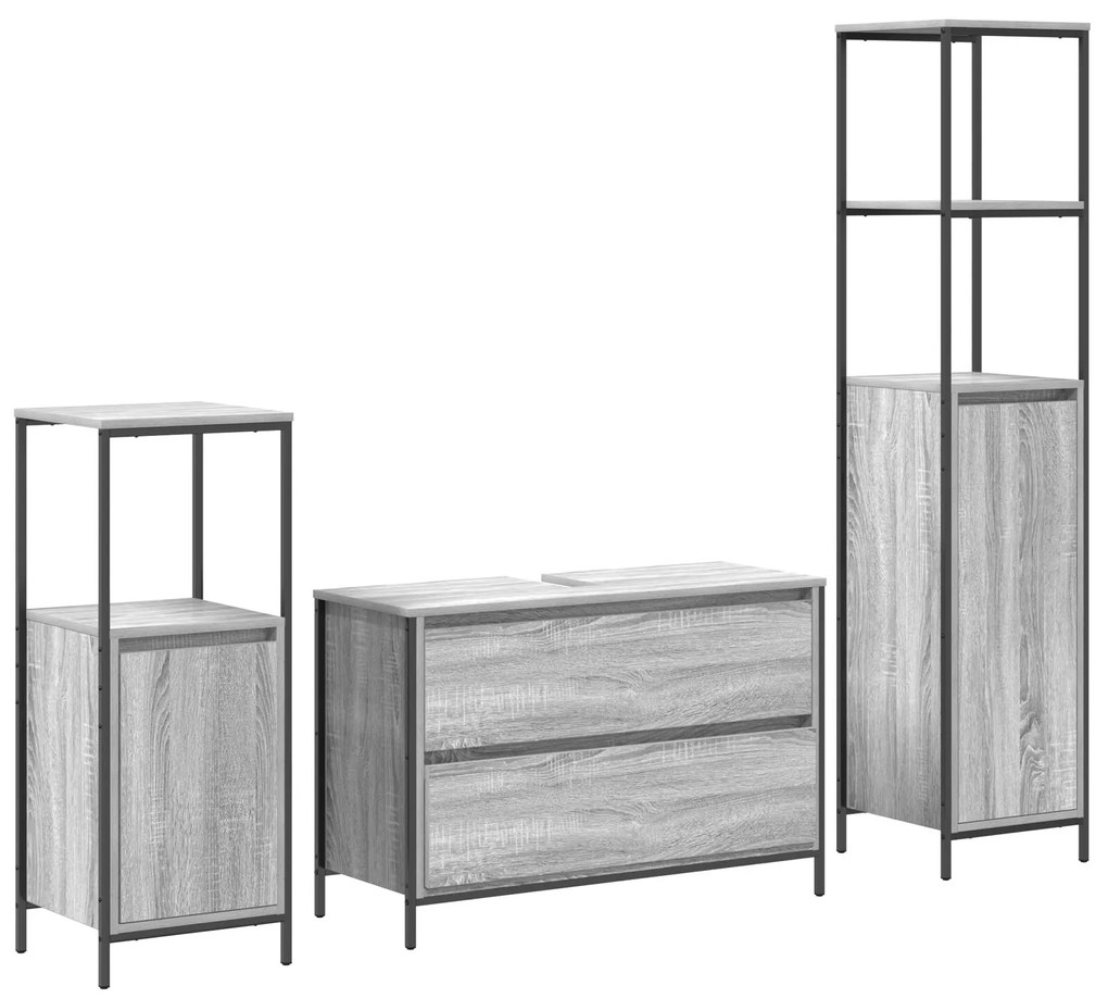 Set di mobili per bagno 3 pezzi grigio legno ingegnerizzato