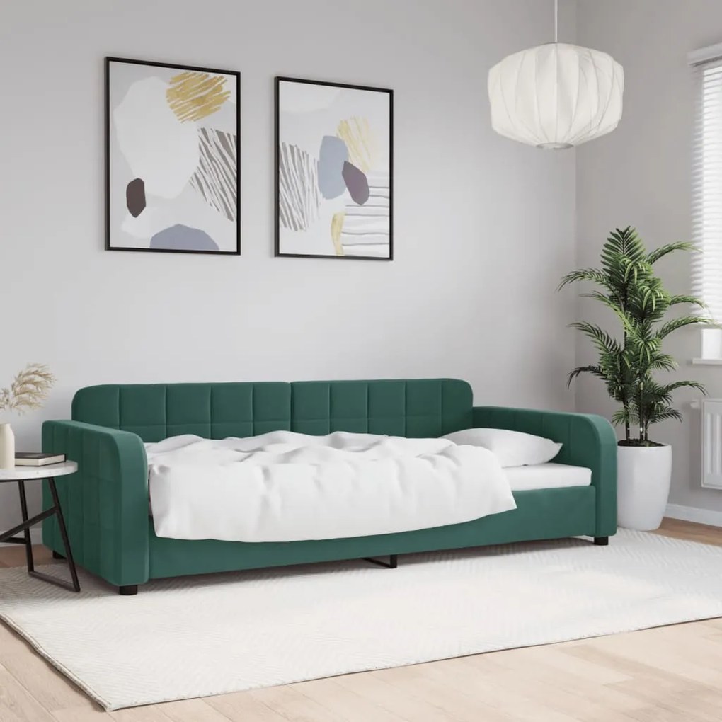 Letto Da Giorno Verde Scuro 90x200 Cm İn Velluto /