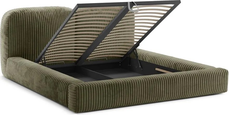 Letto matrimoniale imbottito verde con contenitore con rete inclusa 160x200 cm Martina – Micadoni