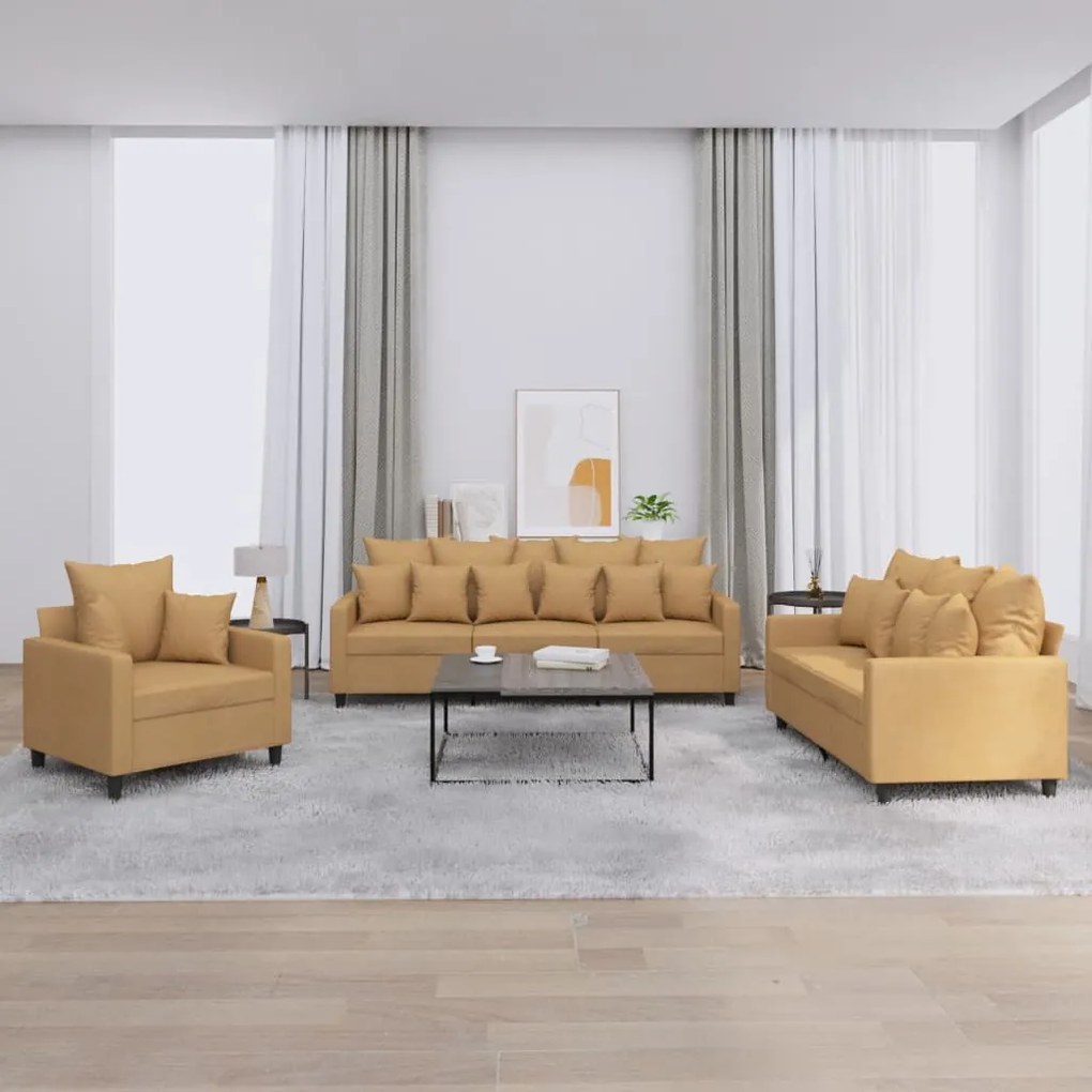 Set Di Divani 3 Pz Con Cuscini Marrone İn Velluto /