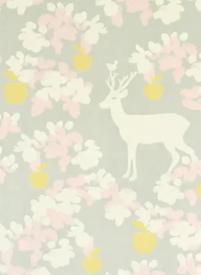 Majvillan Carta da parati Apple Garden - Soft Grey/ Yellow/ Pink/ Cream White