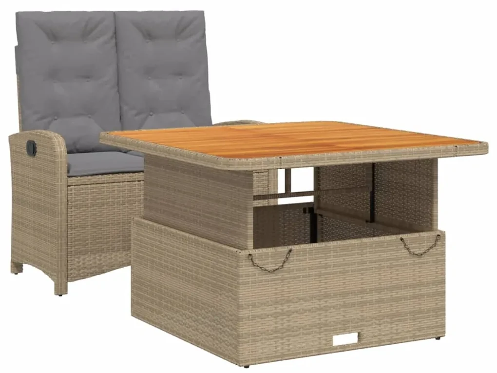 Set da pranzo da giardino 2 pz con cuscini beige in polyrattan