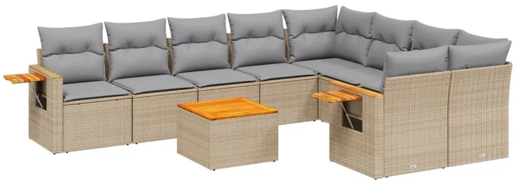 Set divano da giardino 10 pz con cuscini beige in polyrattan