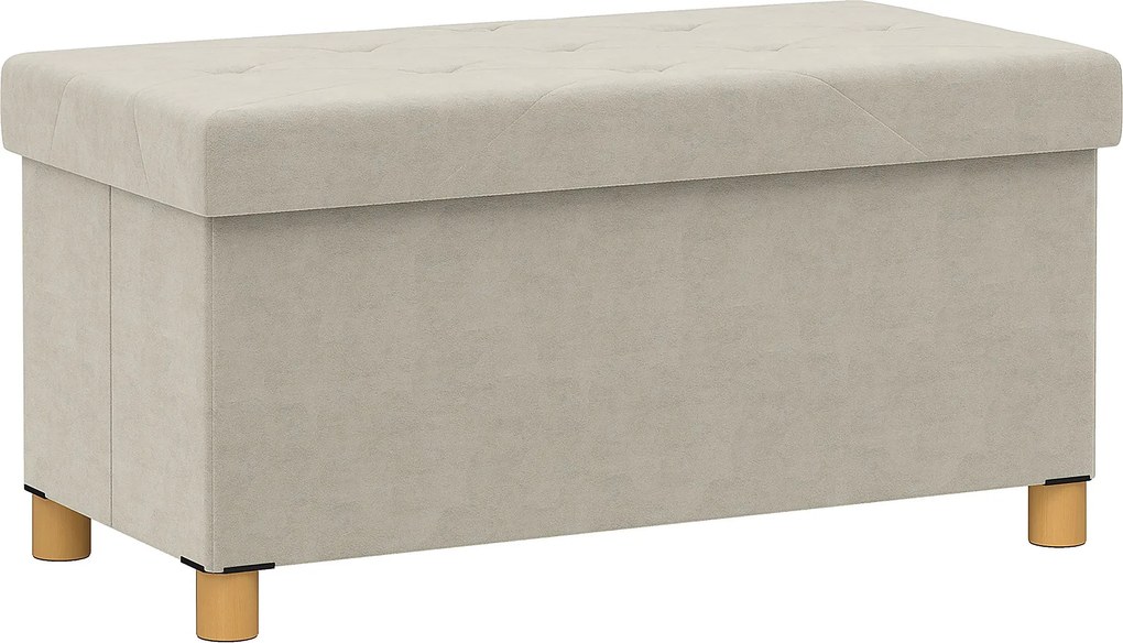 Panca Contenitore Pieghevole 67L 76x38x38cm Rivestimento Effetto Velluto Bianco Crema...