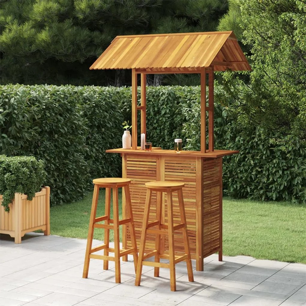 Set da bar per giardino 3 pz in legno massello di acacia