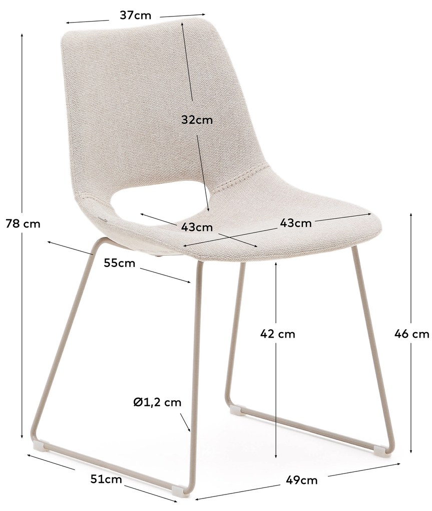 Kave Home - Sedia Zahara beige e gambe in acciaio finitura beige