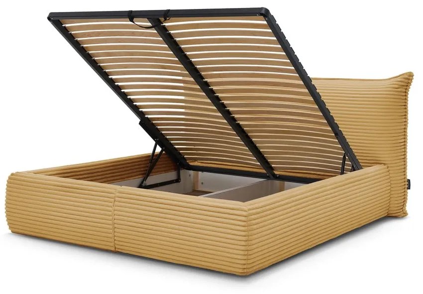 Letto matrimoniale giallo imbottito con spazio contenitivo con griglia inclusa 180x200 cm Jade – Bobochic Paris