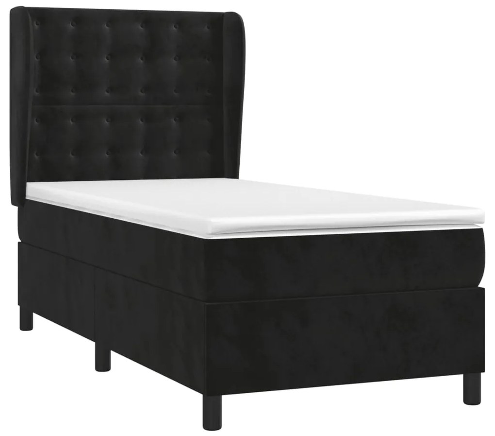 Giroletto a molle con materasso nero 90x200 cm in velluto