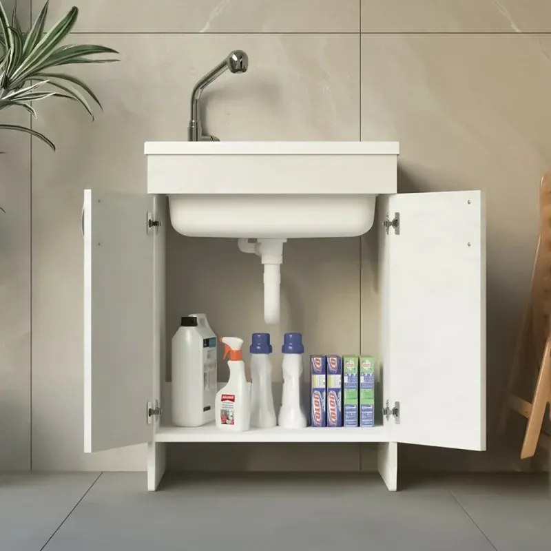Mobile lavatoio 60x60 cm bianco in kit di montaggio con vasca e asse Ikaro