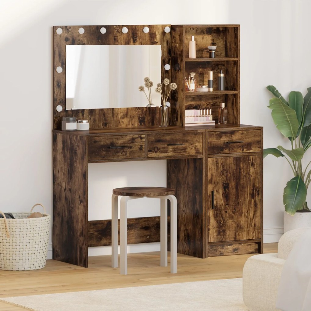 Set di 2 pezzi per la toeletta con led in rovere affumicato in legno ingenerizzato