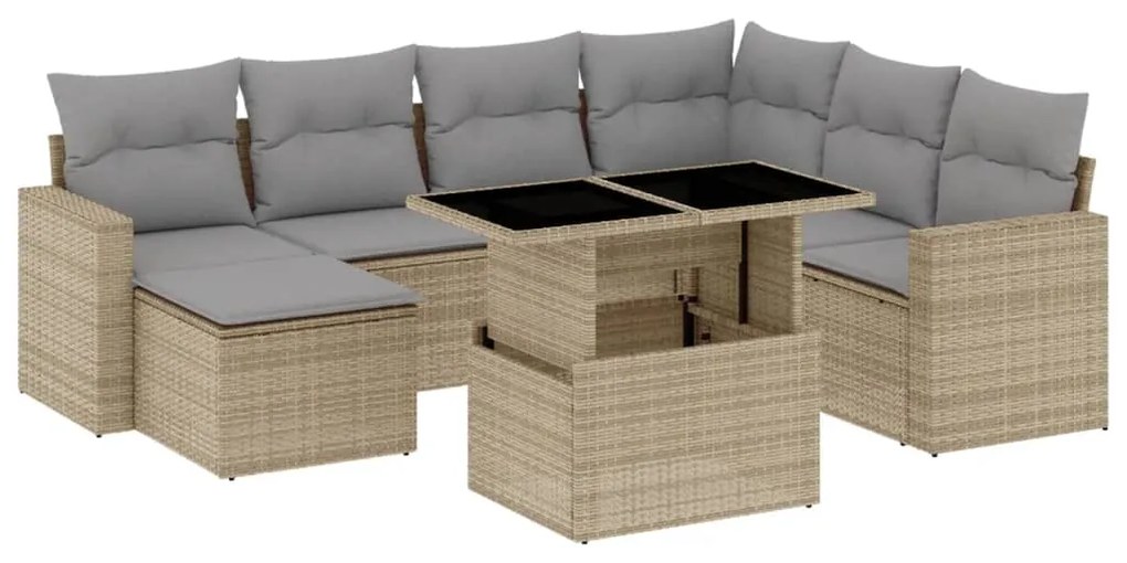 Set divano da giardino 8 pz con cuscini beige in polyrattan