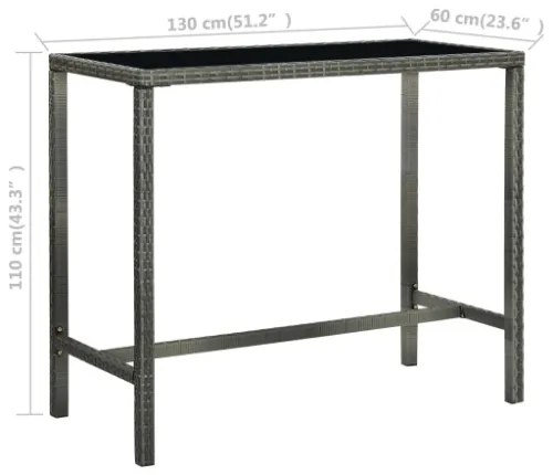 Tavolo da Bar per Esterni Grigio 130x60x110cm Polyrattan Vetro
