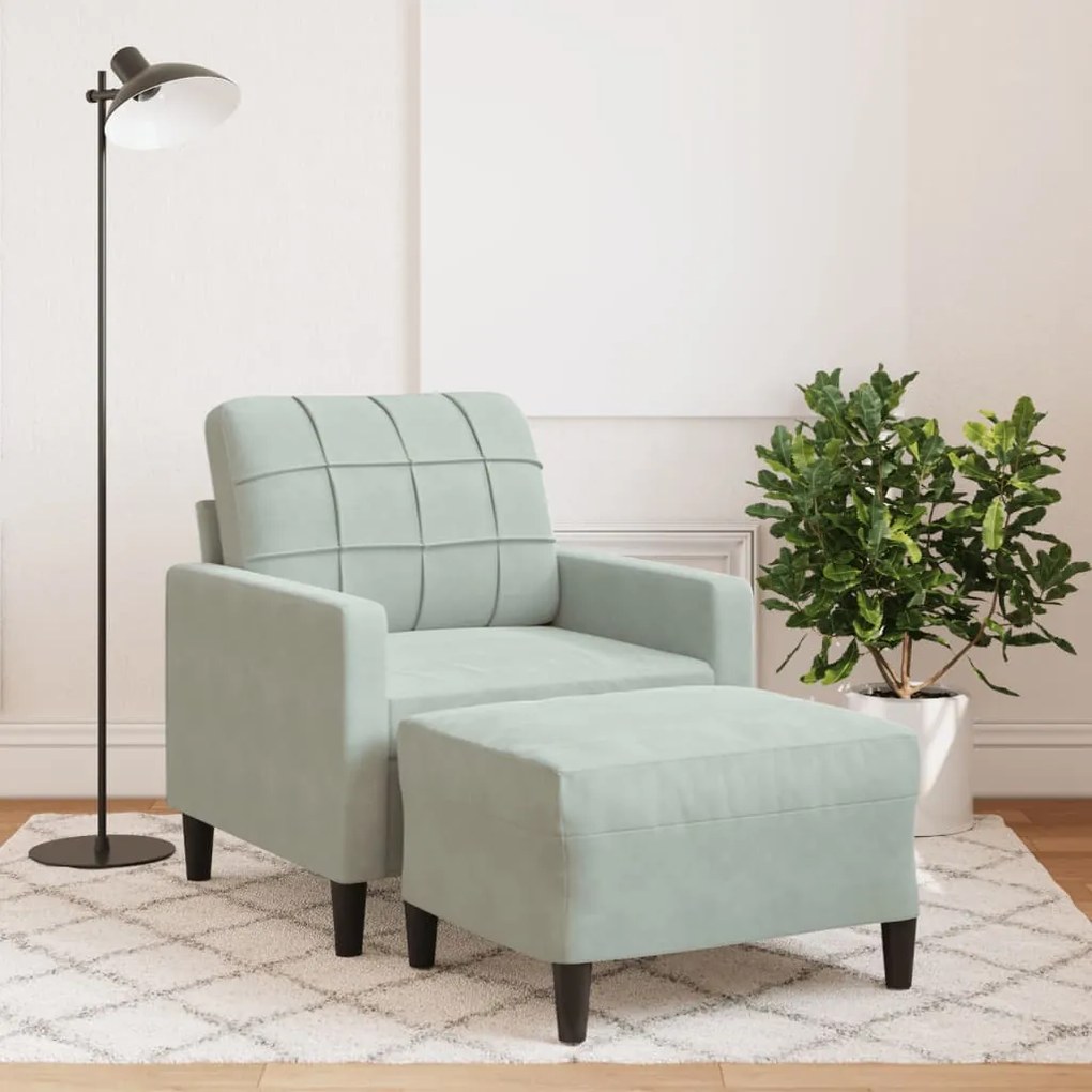 Poltrona Con Poggiapiedi Grigio Chiaro 60 Cm İn Velluto /