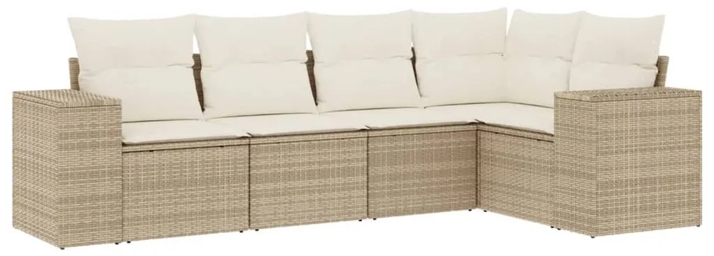 Set divano da giardino 5 pz con cuscini beige in polyrattan