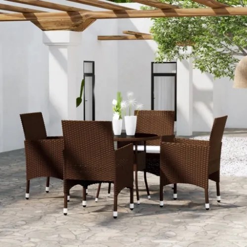 Set da Pranzo per Giardino 5 pz in Polyrattan Marrone