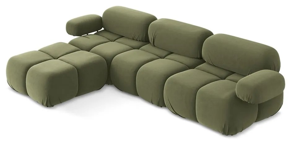 Divano angolare componibile verde chiaro con rivestimento in velluto Lokua – Makamii