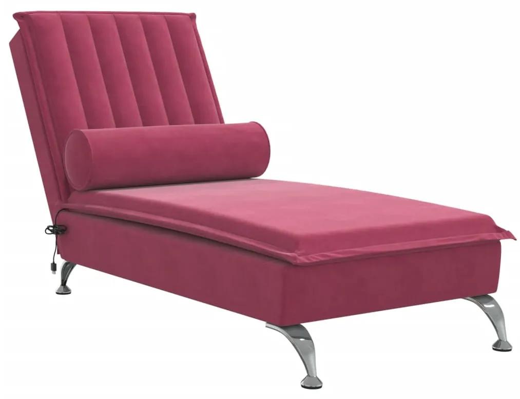 Chaise longue massaggi con cuscino a rullo rosso vino velluto