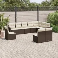 Set Divani da Giardino 10pz con Cuscini in Polyrattan Marrone 3219103