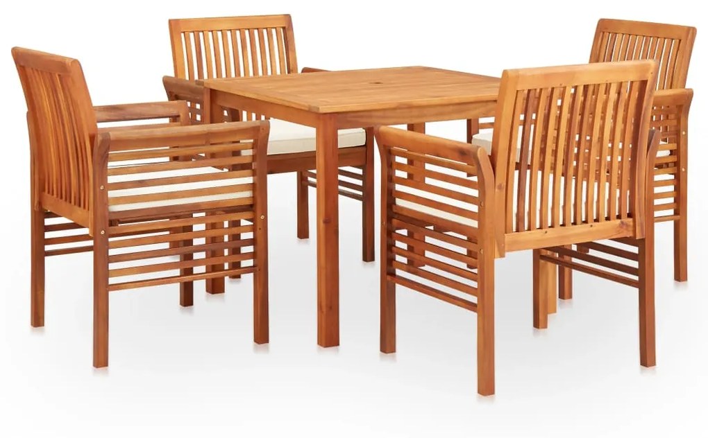 Set da pranzo da giardino 5 pz con cuscini massello di acacia