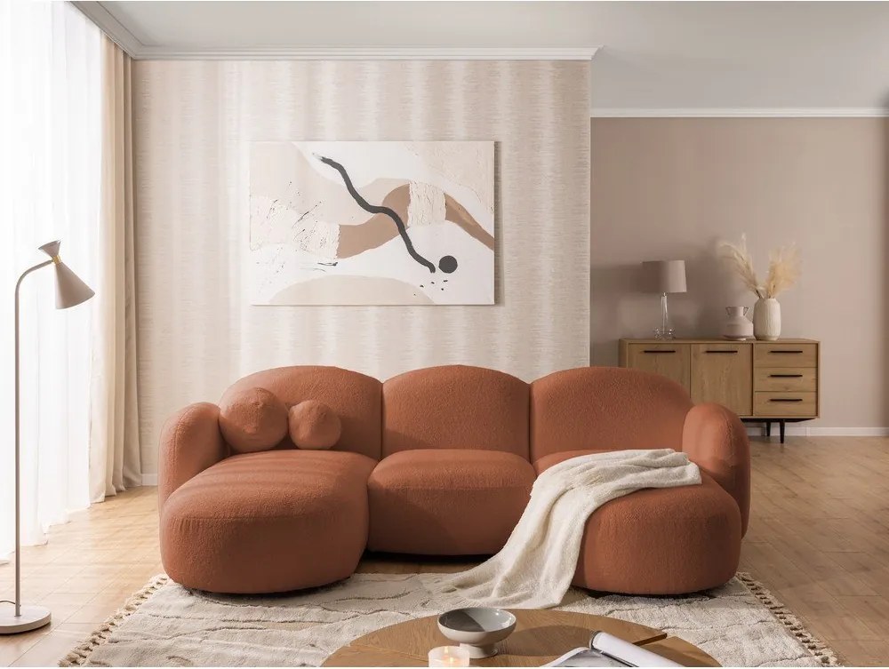 Divano angolare color terracotta (a U) con rivestimento in bouclé Orbit – Ropez
