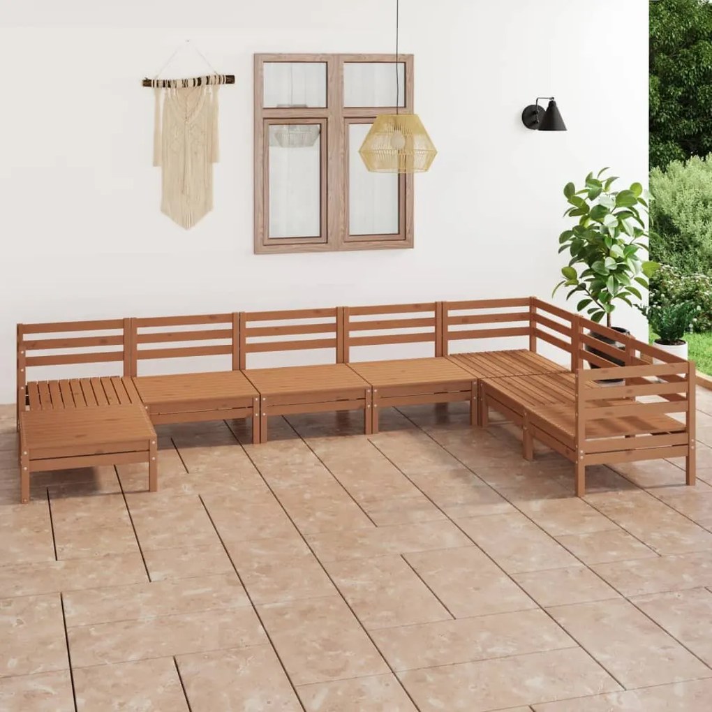 Set Salotto da Giardino 8 pz in Legno Massello di Pino Miele