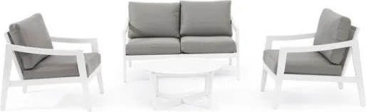 Salotto Da Esterno In Alluminio Con Divano 2 Poltrone E Tavolino Tondo Sirenus Bianco Bizzotto