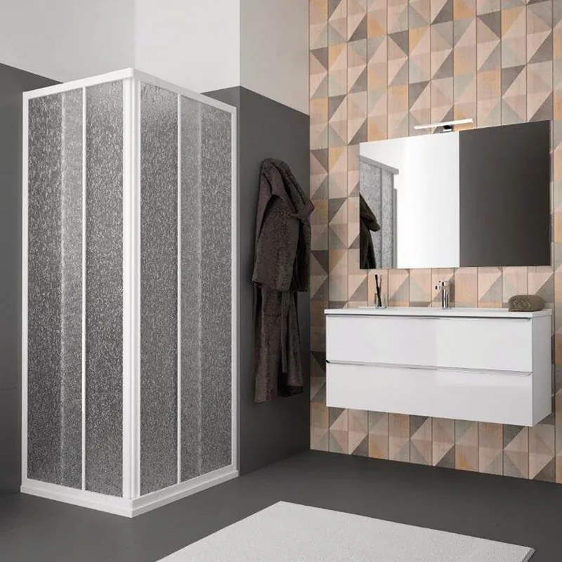 Box doccia angolare con porta scorrevole, vetro smerigliato 1.4 mm, L 79-89 cm x L 89 cm, H 185 cm, bianco Opale