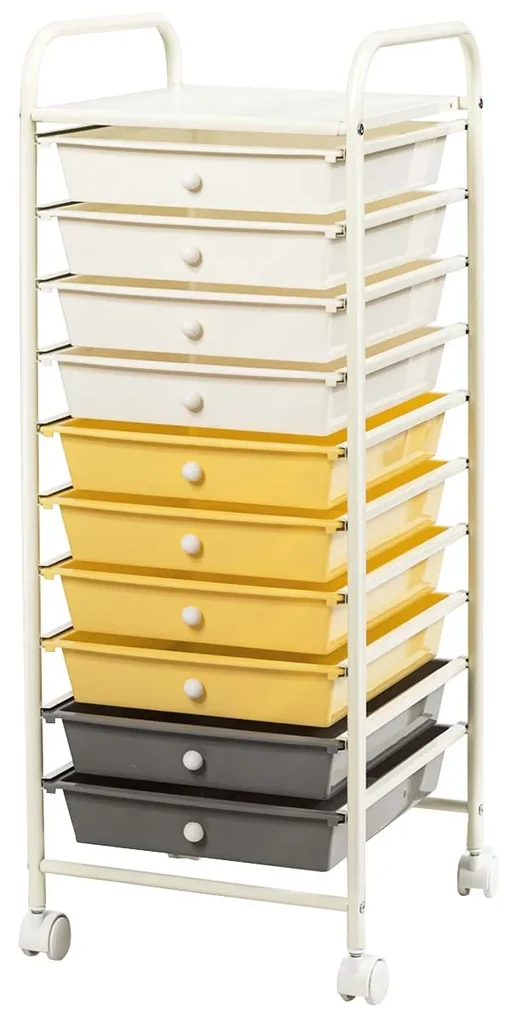 COSTWAY Carrello con 10 Cassetti da Stoccaggio, Cassettiera di Metallo e  Plastica, Contenitore Multiuso con Ruote a Freno, per Casa e Ufficio (Nero)  : : Casa e cucina