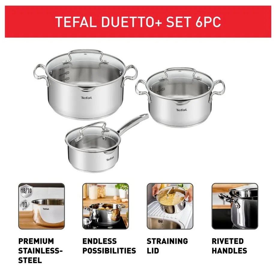 Set di pentole in acciaio inox 6 pz DUETTO+ G719S655 – Tefal