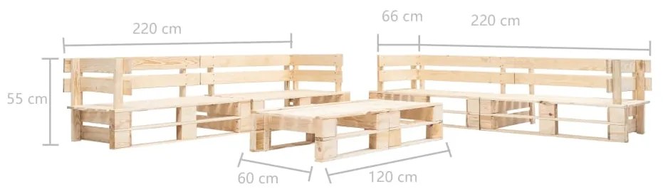 Set divani da giardino con pallet 6 pz in legno naturale