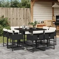 Set da Pranzo da Giardino 9 pz con Cuscini Nero in Polyrattan 3278141